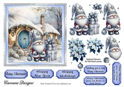 Christmas Gnomes 1 - 6x6 inch card front with decoupage