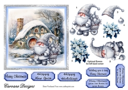 Christmas Gnomes 2 - 6x6 inch card front with decoupage
