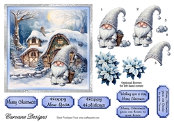 Christmas Gnomes 3 - 6x6 inch card front with decoupage