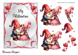Valentine Gnomes Couples 2 - 7x5 inch card front with decoupage