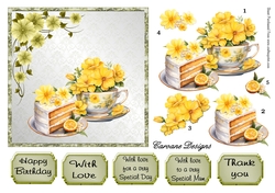 Afternoon Tea 4 - 6x6 inch card front with decoupage