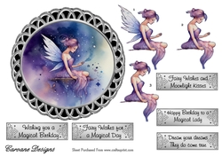 Moon Fairies 1 - 6x6 inch circular card front with decoupage