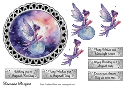 Moon Fairies 2 - 6x6 inch circular card front with decoupage  