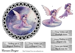 Moon Fairies 3 - 6x6 inch circular card front with decoupage