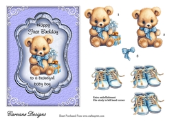 First Birthday 2 - 7x5 inch card front with decoupage