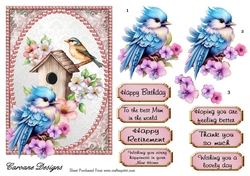 Pretty Birdhouse 2 - 7x5 inch card front with decoupage  