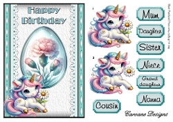 Unicorns and Flowers 1 - A5 inch card front with decoupage