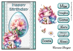Unicorns and Flowers 3 - A5 inch card front with decoupage