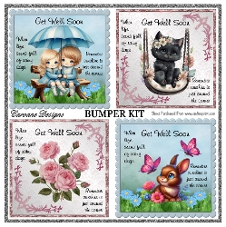 Get Well Soon Bumper Kit 85 - 9 page bumper kit - card fronts, decoupage, inserts, made by boxes, images for back of card, preview
