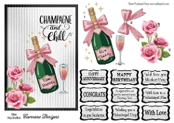 cup1460286_21555 - Champagne and Roses - 7x5 inch card front with decoupage  