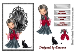 Morticia and Bones - A4 card making sheet with decoupage.