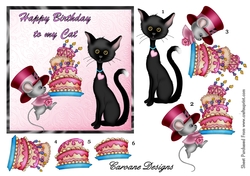 Birthday Cat - A4 design sheet with decoupage