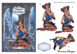 Fairy by Moonlight - Happy Birthday- A4 card making sheet