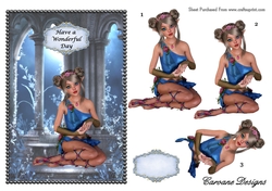 Fairy by Moonlight - Have a Wonderful Day A4 card making sheet with decoupage