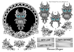 Moody Owl - Design sheet with decoupage