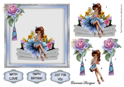 Flower Tub Fairy - A4 sheet with decoupage