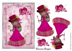  Valentine Princess - A5 card front with decoupage
