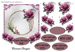 Vintage Roses - 6 x 6 inch card front with decoupage.