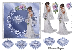 Something Blue 2 - 6x6 inch card front with decoupage.