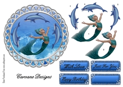 Swim with Dolphins - 6 inch circular topper with decoupage.