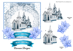 A Winter Church - 6 x 6 inch card front with decoupage