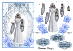 Snowflake Lady - A5 card front with decoupage