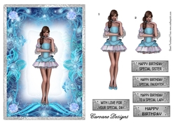 Beauty in Blue - A5 quick card with decoupage