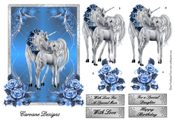 Blue Unicorn - A5 card front with decoupage