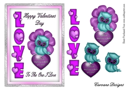 Cute Valentine Owl - A5 card front with decoupage
