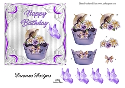 Birthday Cupcake 1 - 6x6 inch topper with decoupage