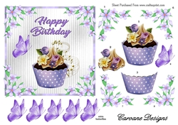 Birthday Cupcake 2 - 6x6 inch topper with decoupage