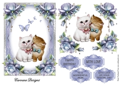 Kittens and Roses - 5x7 inch card front with decoupage