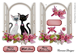 Nosy Pussycats - 5x6 inch card topper with decoupage