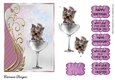 Yorkie in a Wine Glass - 7x5 inch card front with decoupage