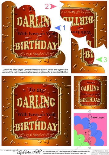 Happy Birthday to my DARLING Beer label Shell Edged Corner side stacker