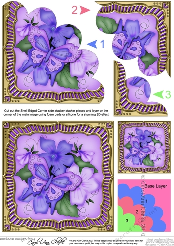 Flowers & Butterfly in a Gold Frame Shell Edged Corner Side Stacker