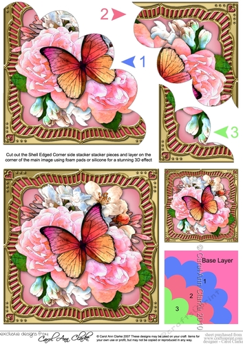 Flowers & Butterfly in a Gold Frame Shell Edged Corner Side Stacker