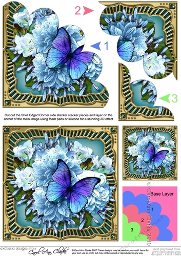 Flowers & Butterfly in a Gold Frame Shell Edged Corner Side Stacker