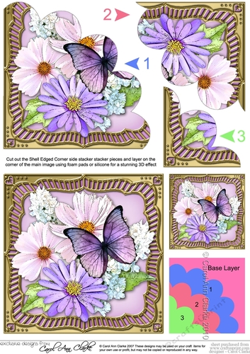Flowers & Butterfly in a Gold Frame Shell Edged Corner Side Stacker