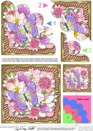 Flowers & Butterfly in a Gold Frame Shell Edged Corner Side Stacker