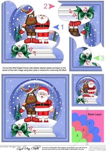 Christmas Santa & Rudolph Snowglobe Shell Edged Corner Stacker
