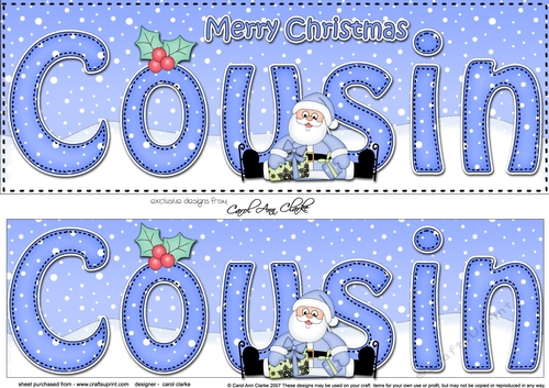 Large DL Merry Christmas COUSIN 3D decoupage with Santa