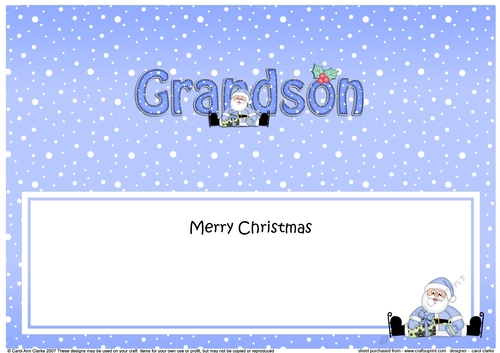 Large DL Merry Christmas GRANDSON insert with Santa