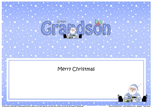 Large DL Merry Christmas GREAT GRANDSON insert with Santa
