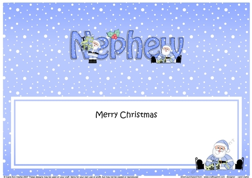 Large DL Merry Christmas NEPHEW insert with Santa
