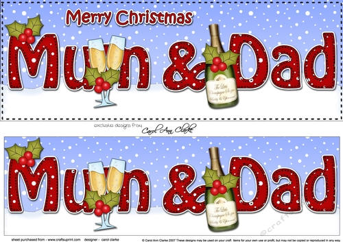 Large DL Merry Christmas MUM & DAD with Champagne 3D decoupage 