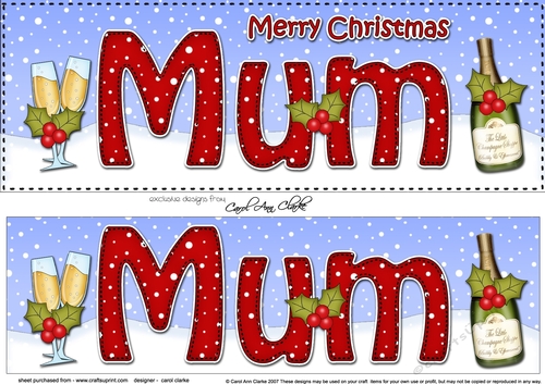 Large DL Merry Christmas MUM with Champagne 3D decoupage 