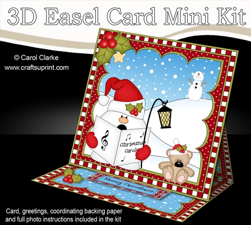 3D Easel Card Mini Kit - Christmas Snowball Sam is Carol Singing