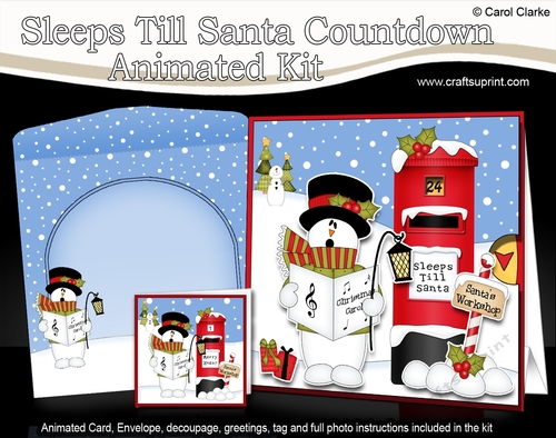 3D Animated Sleeps Till Santa Christmas Postbox Countdown Card Kit - Snowman Rio is Carol Singing