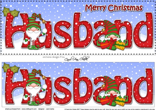 Large DL Merry Christmas HUSBAND 3D decoupage with Gnome insert